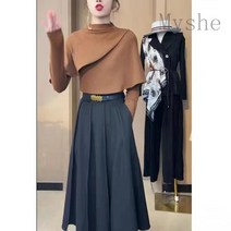 [Myshe]여성 봄 패션 캐주얼 티셔츠 케이프 언발 블라우스 juan302D3
