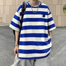 여름 줄무늬 반팔 티셔츠 트렌드 루즈한 날소매 원숙풍 커플