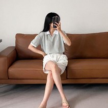 [바보사랑] 여자 여름 데일리 브이넥 카라 반팔티셔츠[옷자락]