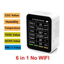 라돈 측정기 방사능 공기질 Tuya-3/5/6/7 in 1 Wifi/No Wifi 공기질 측정기 PM2.5 CO2 TVOC HCHO AQI 온도, 05 6 in 1 No Wifi White