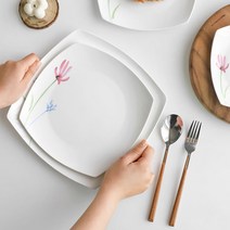 본차이나 라피네 꽃무늬 사각 쿠프 접시 /8인치 5P