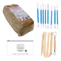 찰흙 4kg+도구13종+보관지퍼백/조소 점토 옹기토 도예용, 찰흙4kg+점토도구13종+보관지퍼백