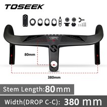 자전거핸들바 toseek 로드 바이크 풀 카본 일체형 28.6mm 카본 로드 gps, 블랙 매트 380-80, 1개