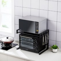 광파오븐 렌지대 전기 밥솥 수납 장 거치대 양념 선반, 블랙