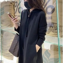 Momolatti 여성 주머니 후드 맨투맨 빅사이즈 롱 기장 캐쥬얼 원피스 와이드