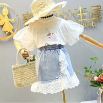 키즈봉봉 여아 상하세트 여름 청치마 시원 예쁜 코디 레이스티 추천 바로배송 유니콘레이스청치마세트