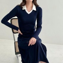 여자 카라넥 슬림 a라인 스판 교생 봄하객 롱원피스