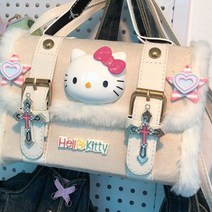 귀여운 헬로 키티 핑크 소녀 플러시 핸드백 여성용 메신저 가방 지갑 및