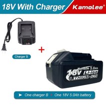 전동라쳇 무선 공구 렌치 Kamolee-18V 5000mAh EU 리튬 이온 배터리 BL1850 전기 전동, 미국, 5.0Ah 충전기 B
