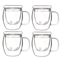 인블룸 T 내열유리 차 거름망 머그컵 + 뚜껑 500ml, 4세트