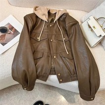 머버스 봄 가을 기관차복 후드 캐주얼 재킷 헐렁헐렁 빈티지 날씬해 보이는 가죽옷 JK082401