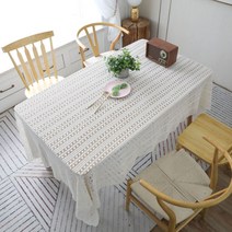 북유럽 감성적 식탁 보 뜨게 코바늘 테이블 매트, 150x180, 크림색