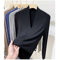 브이넥 레깅스 여 춘추 이너웨어 슬림 순욕풍 타이트핏 순색 긴팔 티셔츠 상의