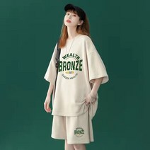 Bersdnor 2022 여름 여성 트레이닝 세트 레터링 데일리 배색 루즈핏 반바지 트레이닝복 세트