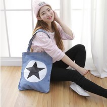 콜라트리 별 패치 데님 여성 에코백 가벼운가방 토드백