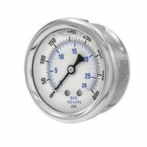 액체 충전 센터 백 마운트 압력 게이지 6.4cm(2.5인치) 다이얼 0-400 PSI 0.6cm(1/4인치) 수 NPT 연결 스테인리스 스틸 케이스 및 베젤 (1) 464, 1