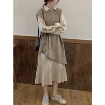 DFMEI.Soft knit dress -- 추동 프렌치 니트 스커트녀 투피스 하이웨터 원피스