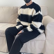 주포유 / 남자 봄 가을 모헤어 단가라 스트라이프 니트 티셔츠