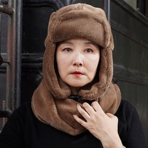 보온 모자 엄마 강화 동북 겨울 중장년층 모자 자전거 방한 여성 노인 야외 타고, 프리사이즈(모자+머플러), 블랙