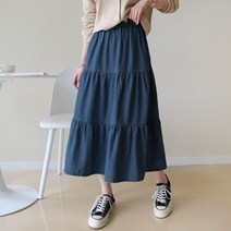 데일리앤 셜리 밴딩 플레어 데님 캉캉 롱 스커트