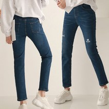청코디 여성 진청색 나비패치 스판 허리밴딩 베이직 청바지-72394EA 와이조이컴퍼니