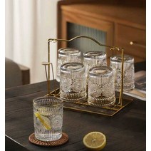 티팟 따뜻한 시원한 차 우리기 찻주저자 찻잔 주전자, A물컵 투명6개+골드컵홀더+트레이