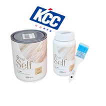 KCC친환경숲으로 Self스테인 목재 및 원목가구용 크리어 1L 0.5L(투명)+pp평붓3인치, 스테인(1L)+PP평붓2인치