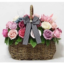 수앤로즈플라워 비누꽃바구니 30송이 병문안선물 개업선물 결혼기념일선물 생일선물, 30송이-장미