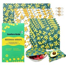 재사용 가능한 밀랍 랩 3팩 식품 지속 가능 생분해성 폐기물 없음 플라스틱 프리 보관 용기, 5S,3M,1L | Apricot