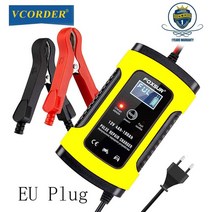 주행충전기 차량용 자동차VCORDER-12V 5A 완전 자동 배터리 충전기 110V 220V 모토 습식 건식 납산 디지털, 02 Yellow  EU  plug