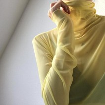 하이넥블라우스 셔츠 어 스타일 터틀 메쉬 탑스 캔디 컬러 반투명