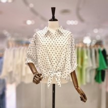 스테파니 매듭 크롭 땡땡이 셔츠(A22SH2217)