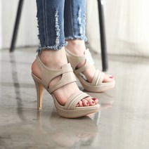 런슈즈 (국내제작) 키높이 가보시구두 여성 스트랩 밴딩 샌들 힐 10cm