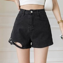 [이꾸띠] 오트하리에이리 여성 여름 원컬러 하이라이즈 귀여운 청반바지