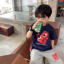 일본 패션 BAPE22 여름 원인두 남녀 어린이 하트 프린트 반팔