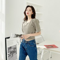 토마토팩토리 여성용 반팔 셔링 스퀘어 넥 라인 크롭 니트(5color)