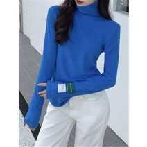 벨뱃자이언트얀[EWQ] 스위트 그린 여성 터틀넥 스웨터 플러스 벨벳 긴 소매 니트 풀오버 패셔너블 탑 가을, 04 Sapphire Blue_01 One Size