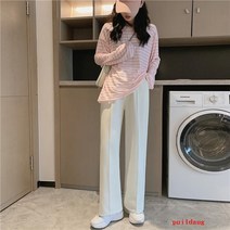 에어 코튼 미드 라인 와이드 레그 팬츠 봄 drawstring 스포츠 바지 느슨한 바지 회색 스트레이트 팬츠 여성