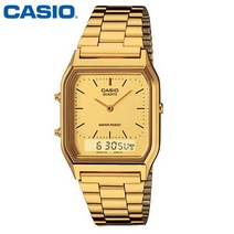 카시오 시계 AQ-230GA-9D 금장 듀얼타임 남녀공용 메탈밴드 CASIO 정품