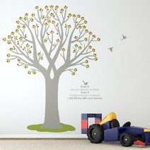 포인트스티커벽지 셀프리모델링 인테리어스티커 자매방인테리어 S449 열매나무(나무1그루) (완제품B), 밀크브라운（나무）＋베이비핑크（잎）＋레드（열매）