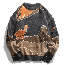 하라주쿠 만화 작은 공룡 니트 스웨터 남성 겨울 스웨터 여성 빈티지 풀오버 캐주얼 일본 streetwear 남여