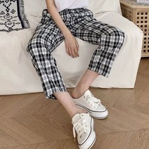 [캣츠원피스] 편한 밴딩 체크바지 통바지