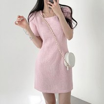 [발리걸] 데이트룩 봄 여름 스퀘어넥 트위드 반팔 원피스