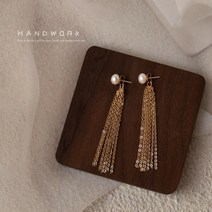 【구름】담수 진주 실버 바늘 도금 진짜 골드 술 귀걸이 여성 크리 에이 티브 수제 긴 귀걸이 적합 라운드 얼굴 귀걸이