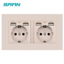SRAN EU 2 갱 전원 소켓 16A 전기 플러그 접지 된 숨기기 LED 표시기 usb 146*86mm pc 벽 소켓과 더블 소켓, Gold(4USB)