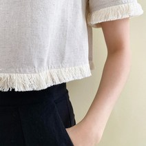 핏앤제이 ㅡ 밀유바 린넨 수술 크롭 뒷지퍼 반팔 블라우스