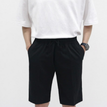 더블옴므 허리밴딩 베이직 캐쥬얼 블랙 슬랙스 반바지