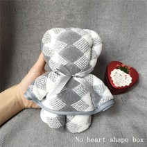 산호 양털 곰 모양 핸드 타올 가방 다이아몬드 격자 무늬 인쇄 욕실 흡수성 얼굴 핸드 타올 웨딩 비즈니스 휴일 선물, Hand bag, 회색