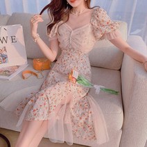 써스데이아일랜드 스타일 원피스 을위한 우아한 빈티지 스트랩 세련된 꽃 레이스 미디 비치 파티 스타일 2021