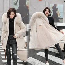 보일러 배관 부품 주름관 자켓 울 라이너 후드 파카 모피 칼라 스노우웨어 패딩 의류 여성용 패션 슬림 겨울 2022